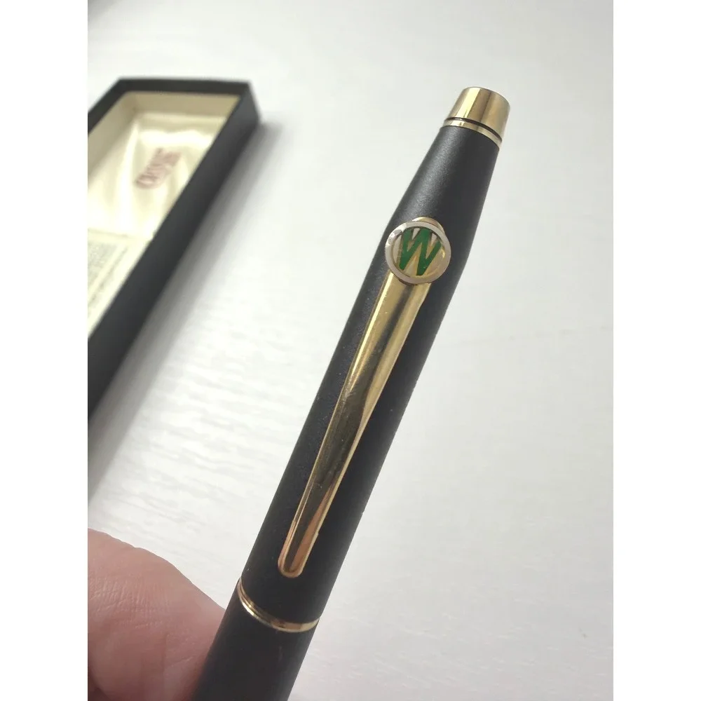 CROSS Rolling Ball Pen Black Gold Trim Vintage 1990 Engraved with Box Refills